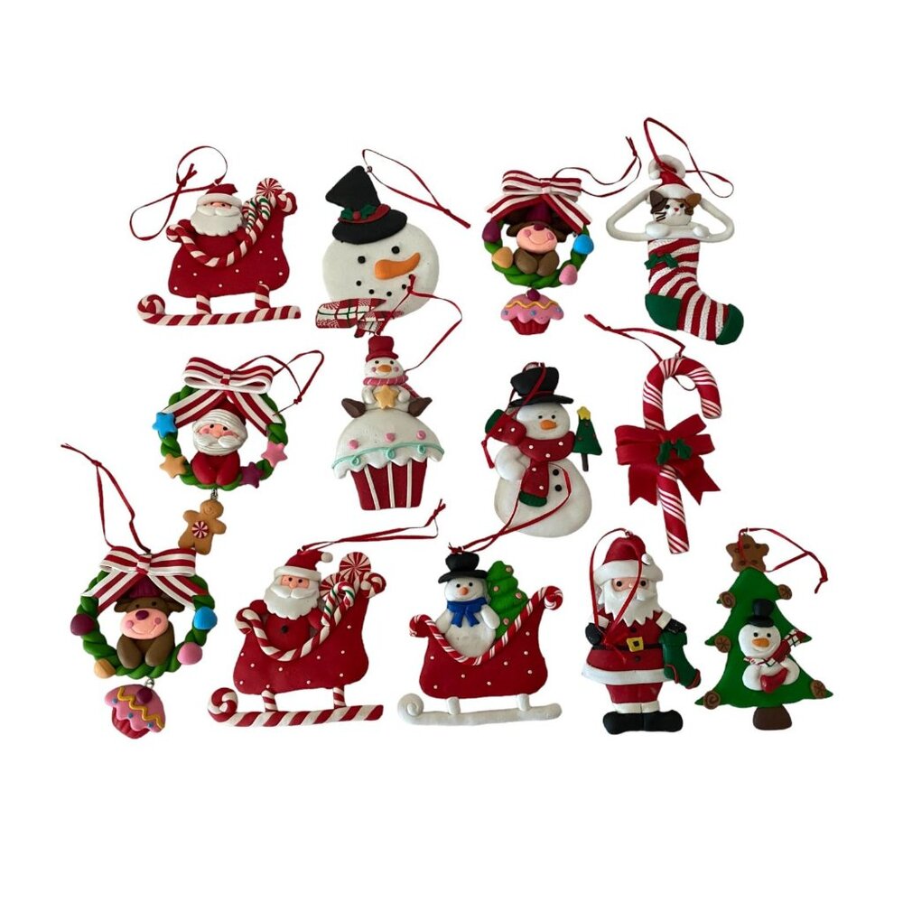 Lot of 12 Christmas Ornaments Xmas Santa Snowman Candy Cane 4" New